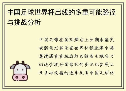 中国足球世界杯出线的多重可能路径与挑战分析 中国足球世界杯出线的多重可能路径与挑战分析
